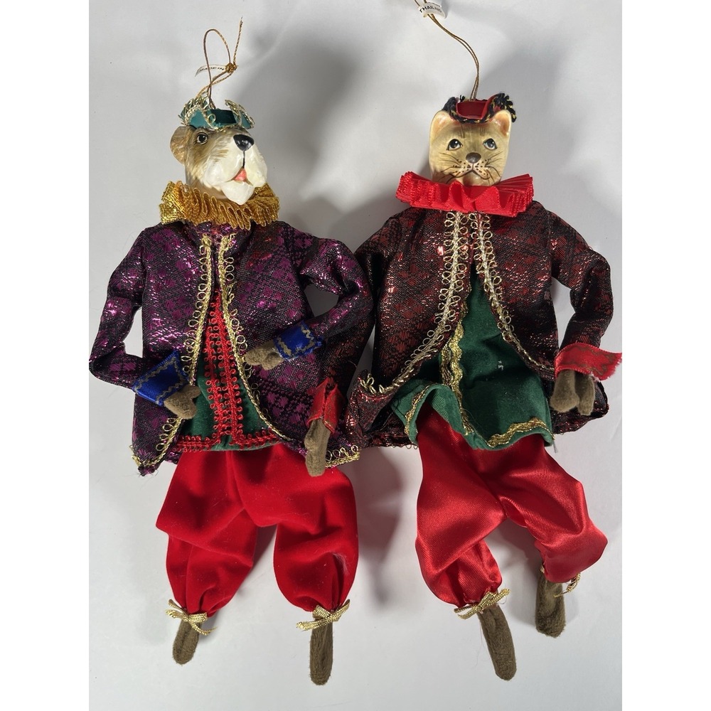 Vintage Pair Dillards Victorian Cat & Dog Royal Prince Anthropomorphic Ornaments